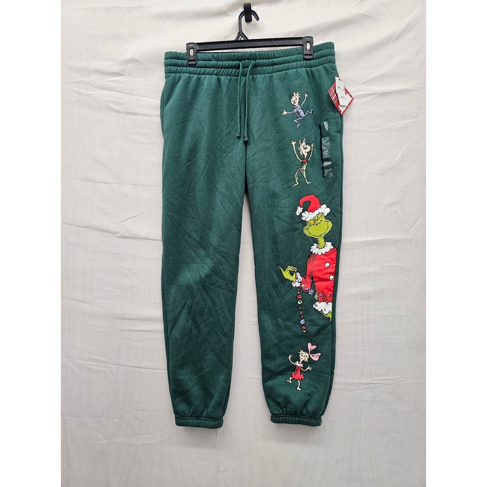 The Grinch Mens Christmas Joggers Green Cotton Blend Holiday Size Large